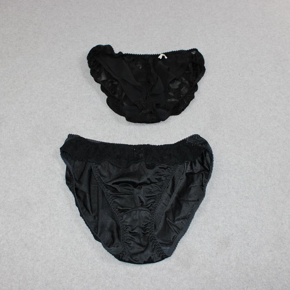 Vintage Olga Oscar De La Renta Panties Women Medium 7 Black Lace Brief 80s x 2